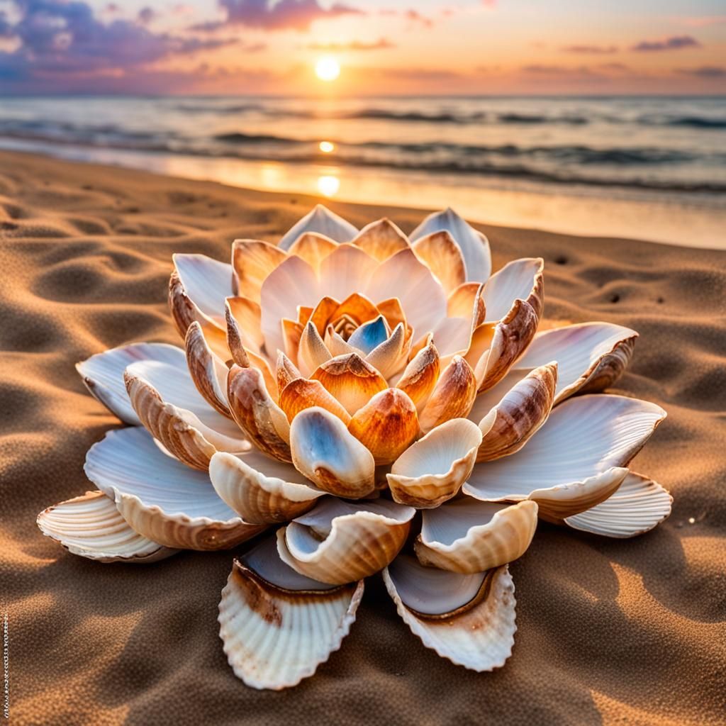 Seashell Lotus Flower at Sunset Beach