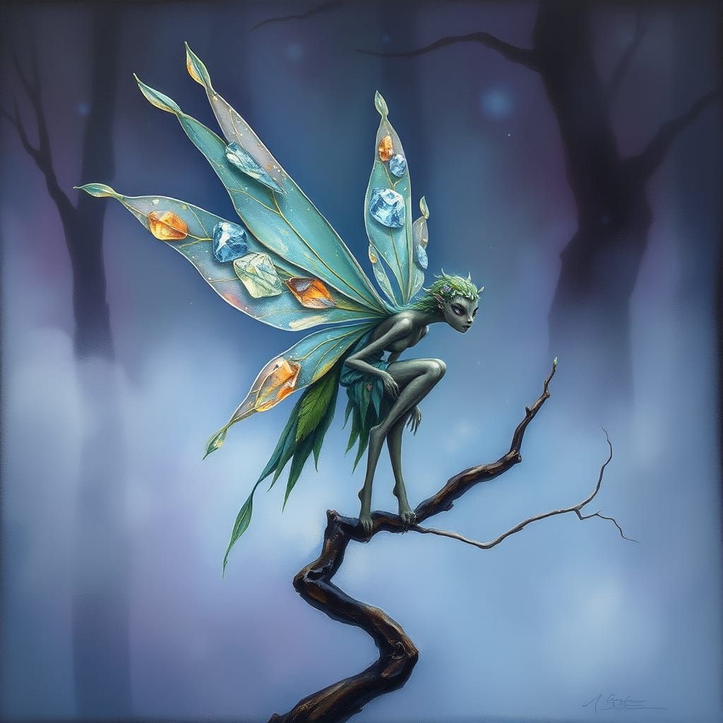 Ethereal Fairy with Glass Wings in Twilight Forest