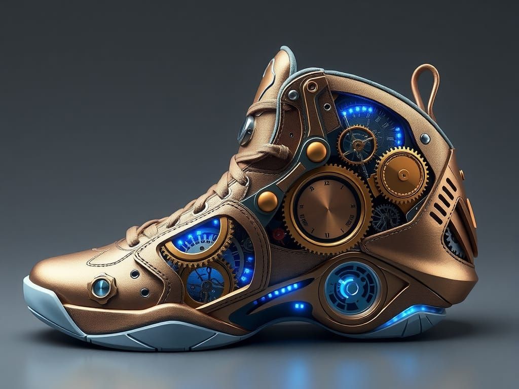 Steampunk Basketball Shoe with Clockwork and Time Elements