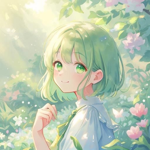 Watercolor Portrait of a Pretty Girl in Garden