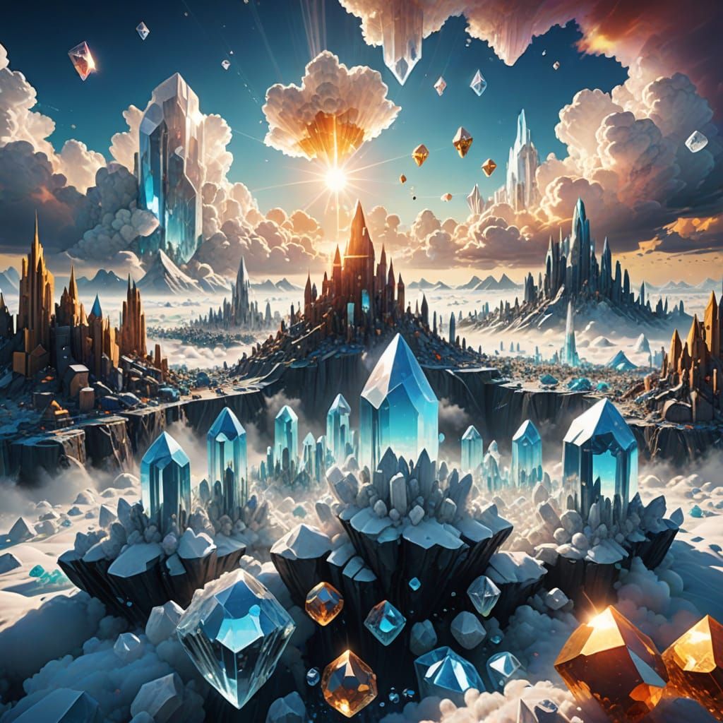 Utopian City Floating on Crystalline Clouds