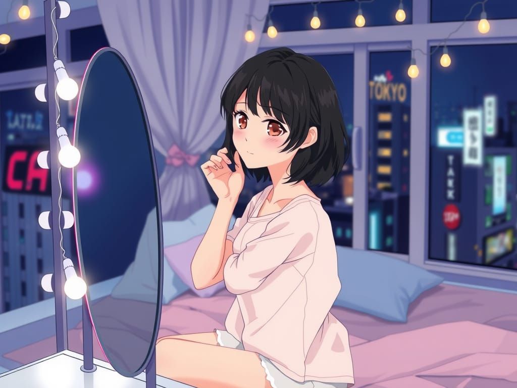 Enchanting Tokyo Nighttime Slumber Scene in Pastel Hues