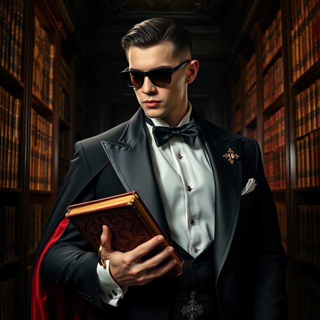 Elegant Vampire Gentleman in Dark, Romantic Study