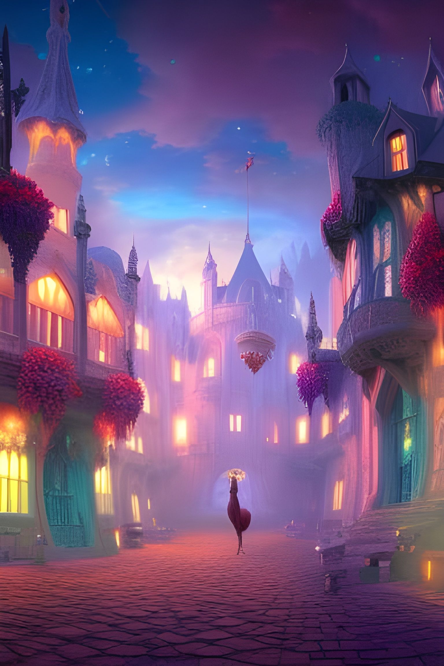 Fantasy Medieval Street with Horse-Drawn Carriage