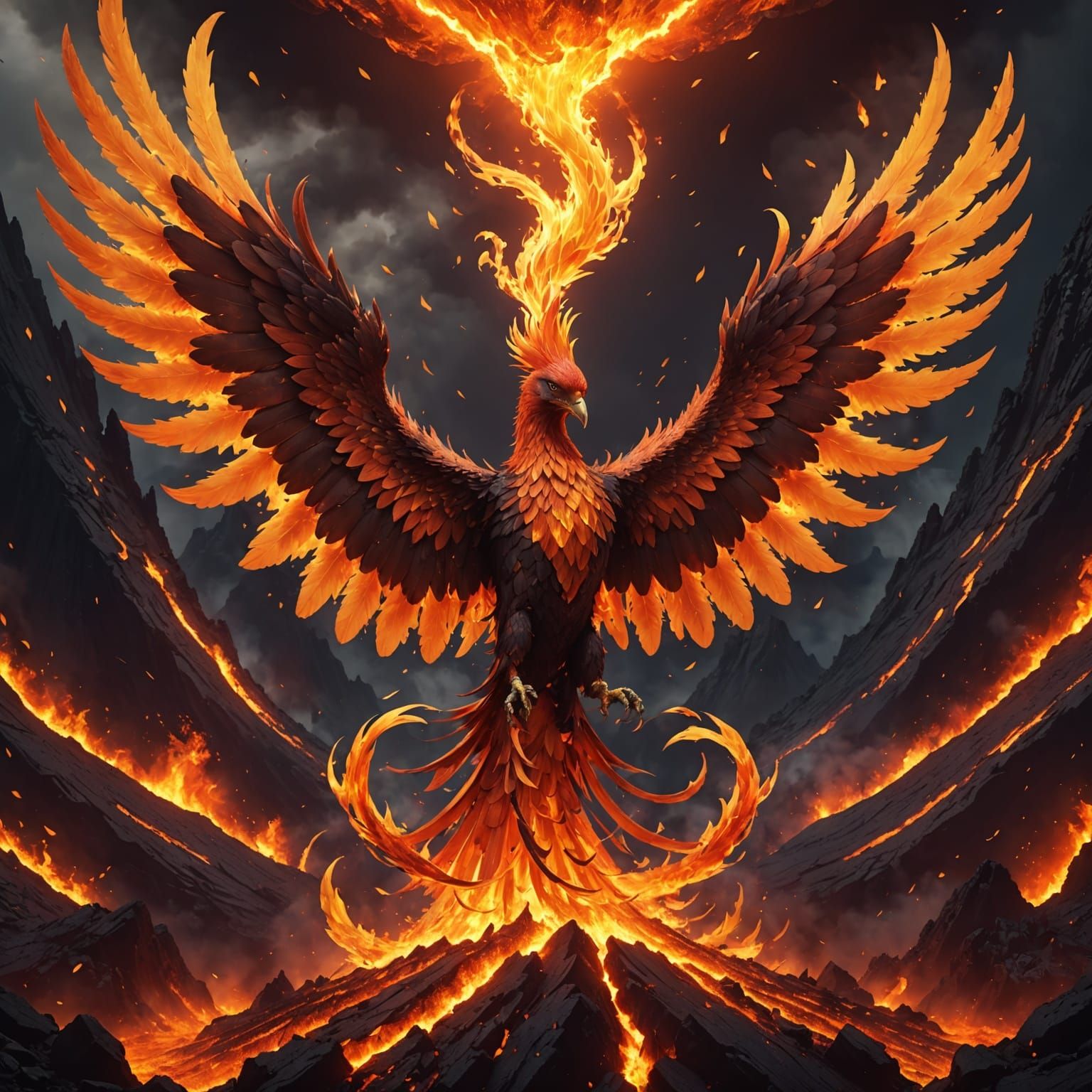 Cyberpunk 3D Phoenix Emerges from Lava Inferno