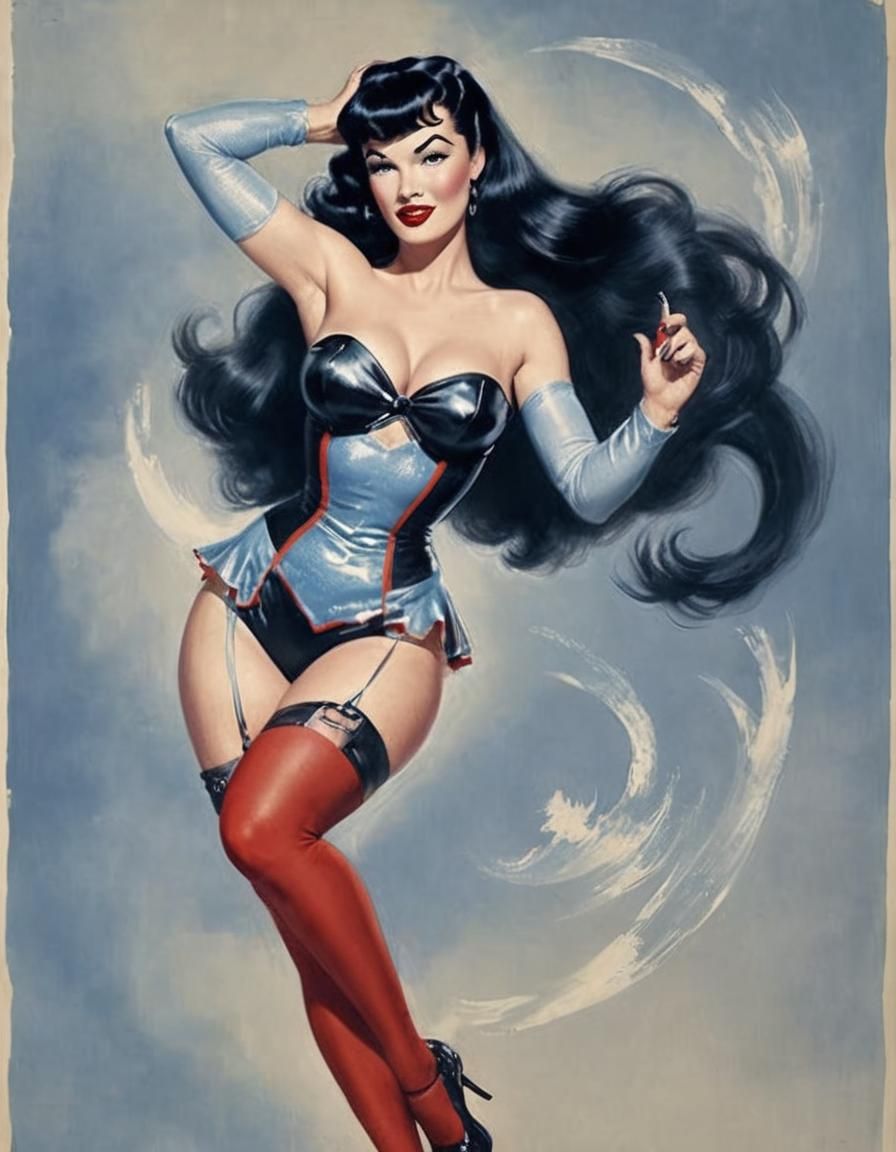 Pin-Up Model in Racy Outfit as Watercolor