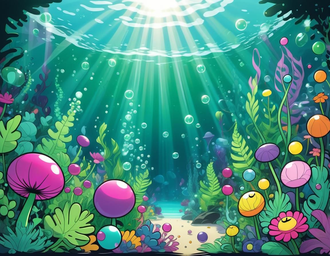 Colorful Underwater Marine Botany in Cartoon Style