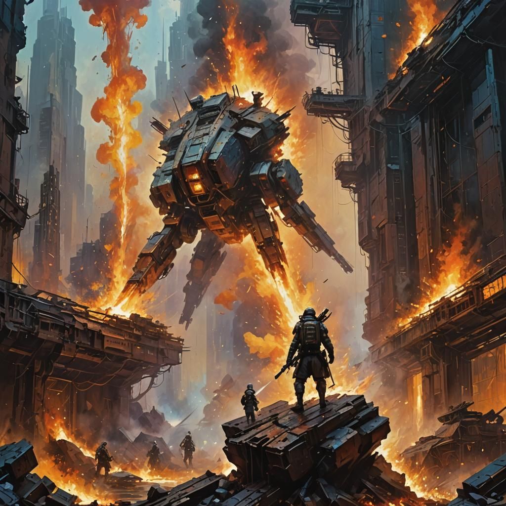 Dystopian Sci-Fi Combat Action in Hyperrealistic Style