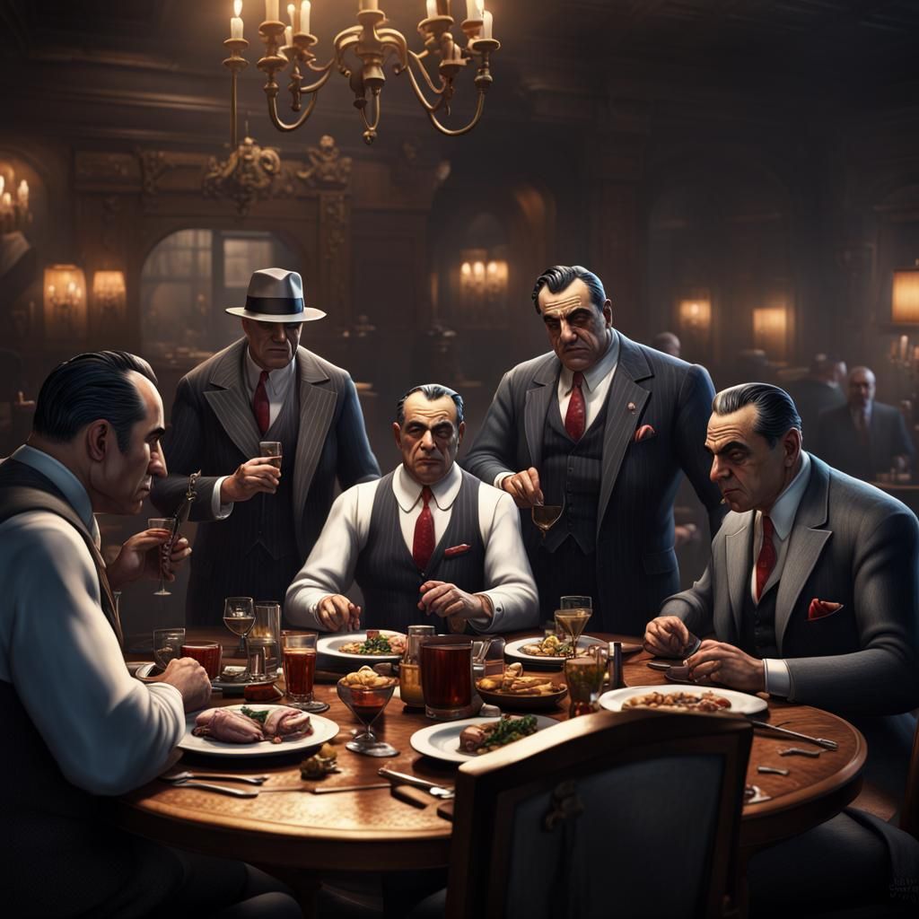Mafia Underlords Dinner: Detailed Matte Painting