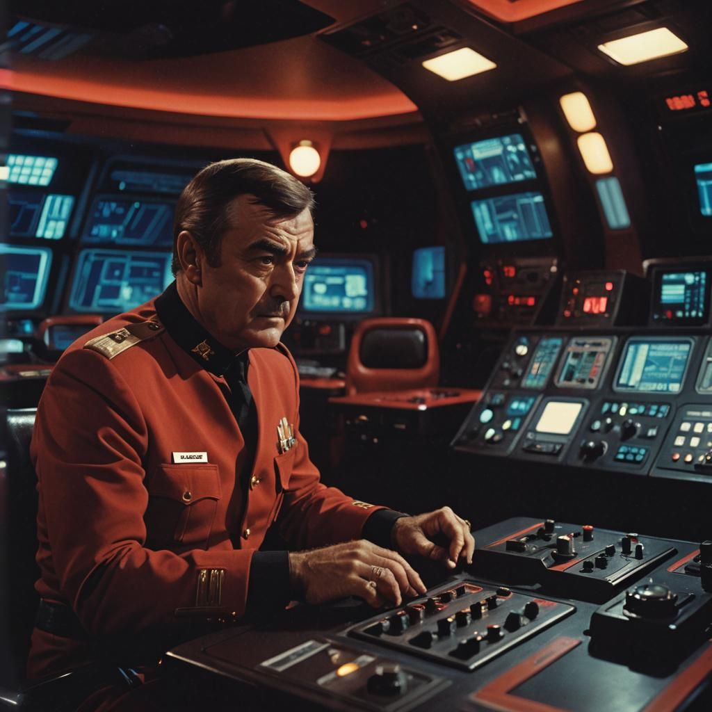 Montgomery Scott at Transporter Console