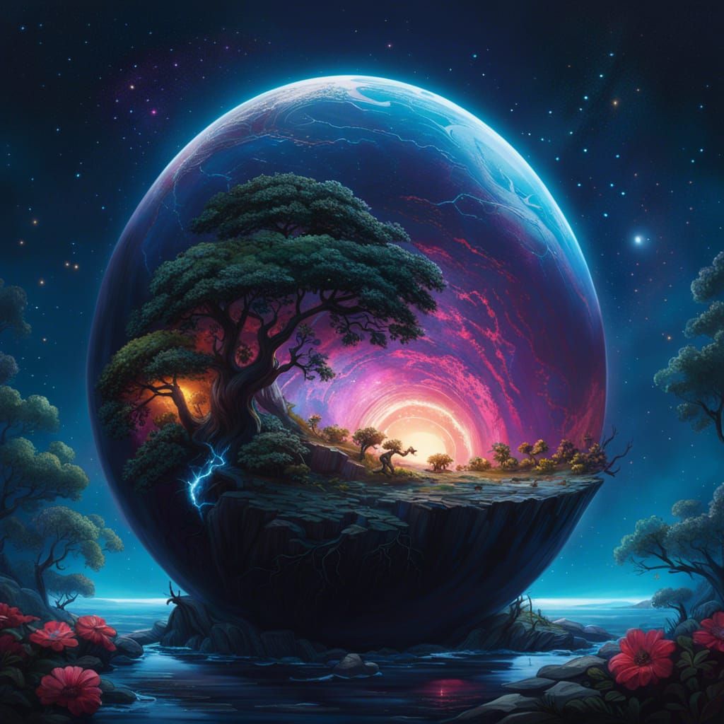 Surreal Earth Egg Cracking in a Moody Landscape