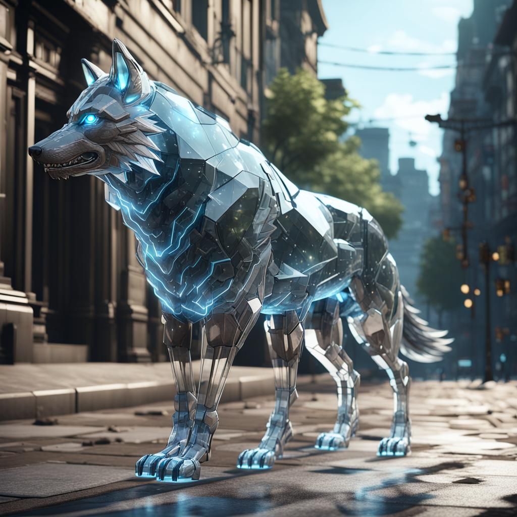 Glass Wolf Walking: 3D Game Cinematic Render