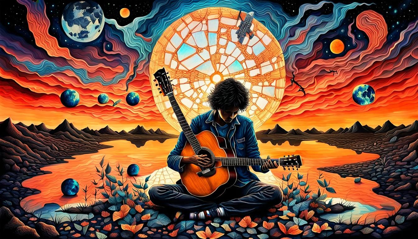 Surreal Drawing: Wounded World with Folklore Creatures