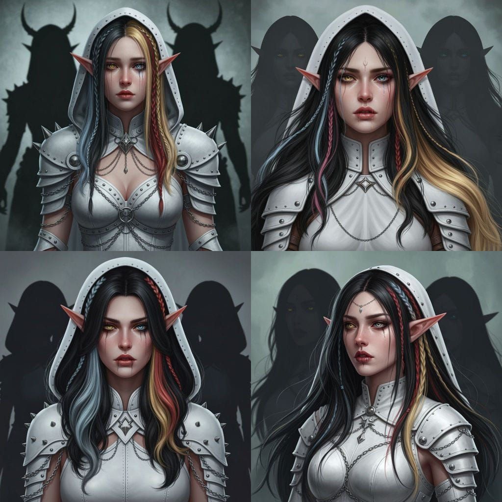 Elf Maiden Cassandra's Multicolored Hair and Troubled Gaze