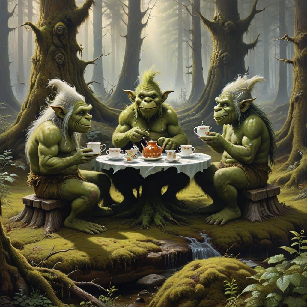 Trolls' Tea Party: A Fantasy Art Scene