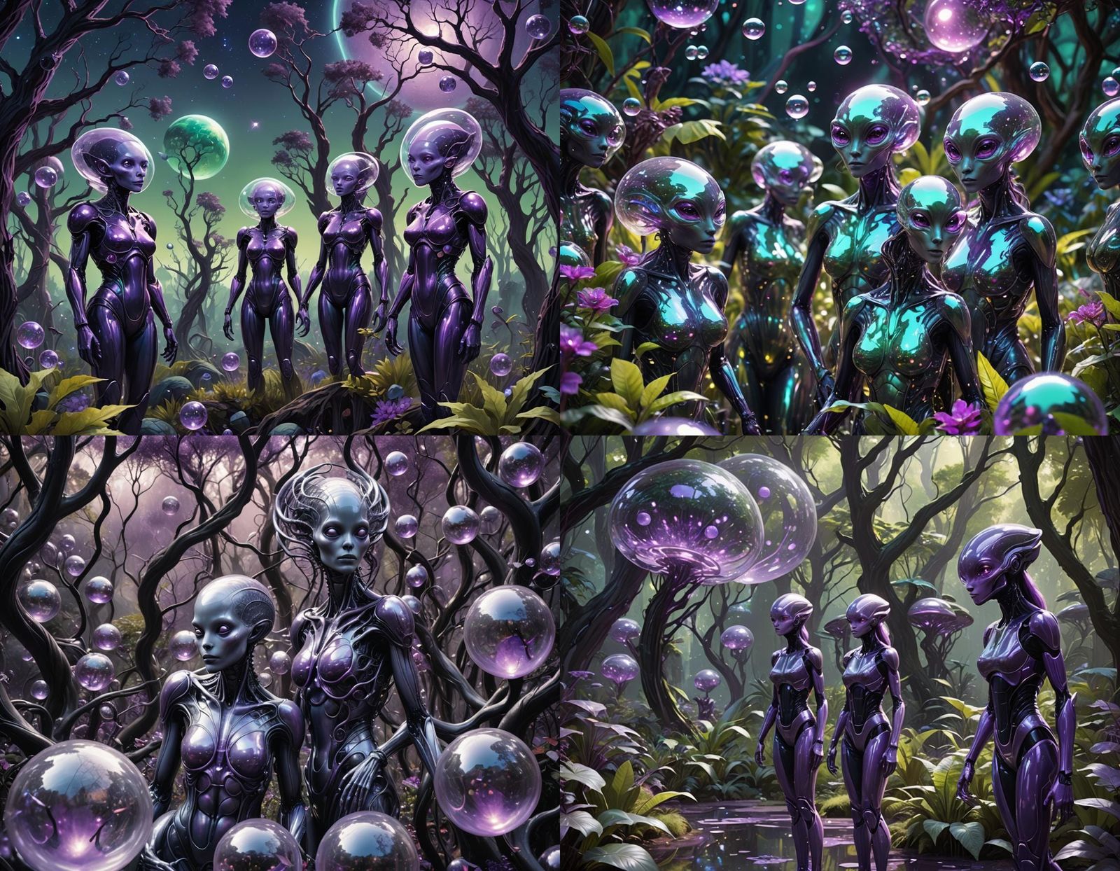 Alien Landscape with Voluptuous Flora in Bubbles