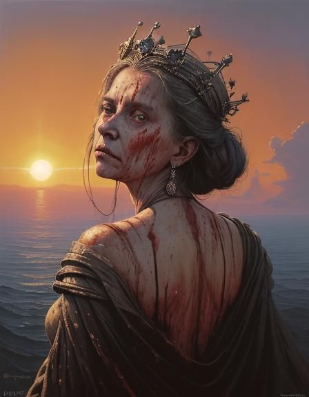 Like a cast-out monarch, in exile, wizened,
The sun takes on...