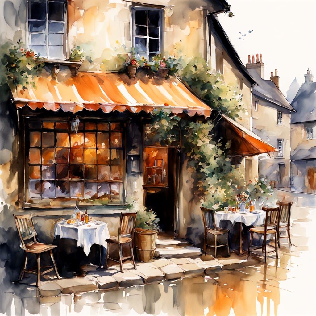 17th Century Cotswold Village in Watercolour Style