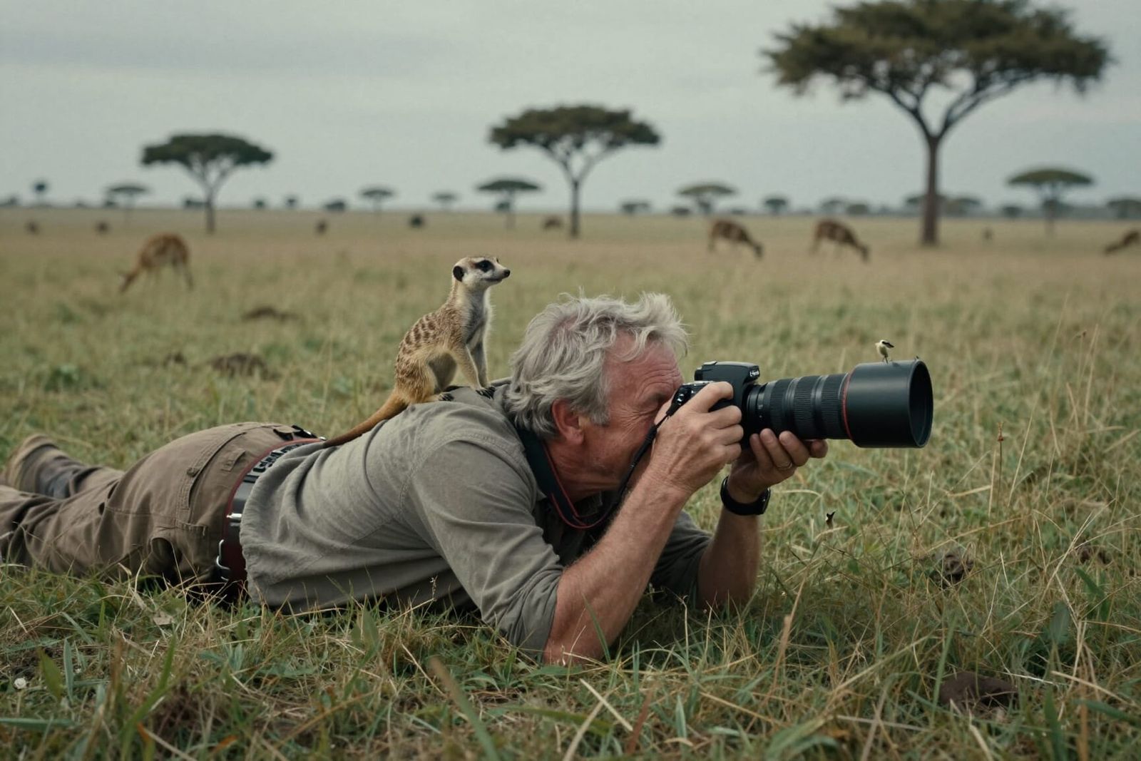 Funny Photographer Hides Meerkats in Savanna