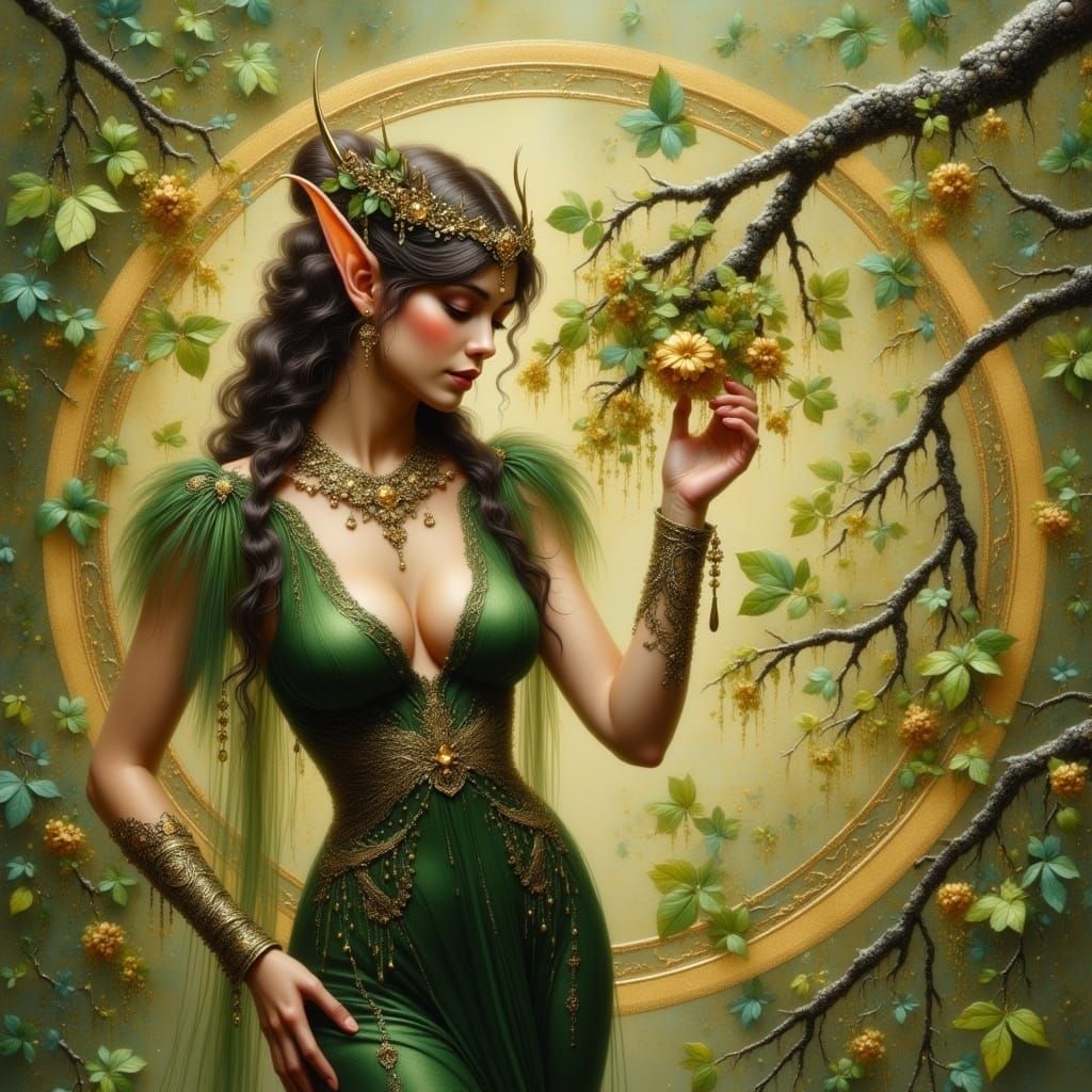Elegant Elf Queen in Art Nouveau Style