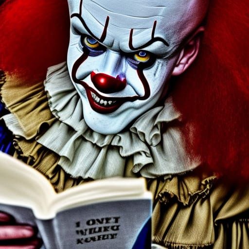 Hyperrealistic Pennywise Reading Stephen King's IT