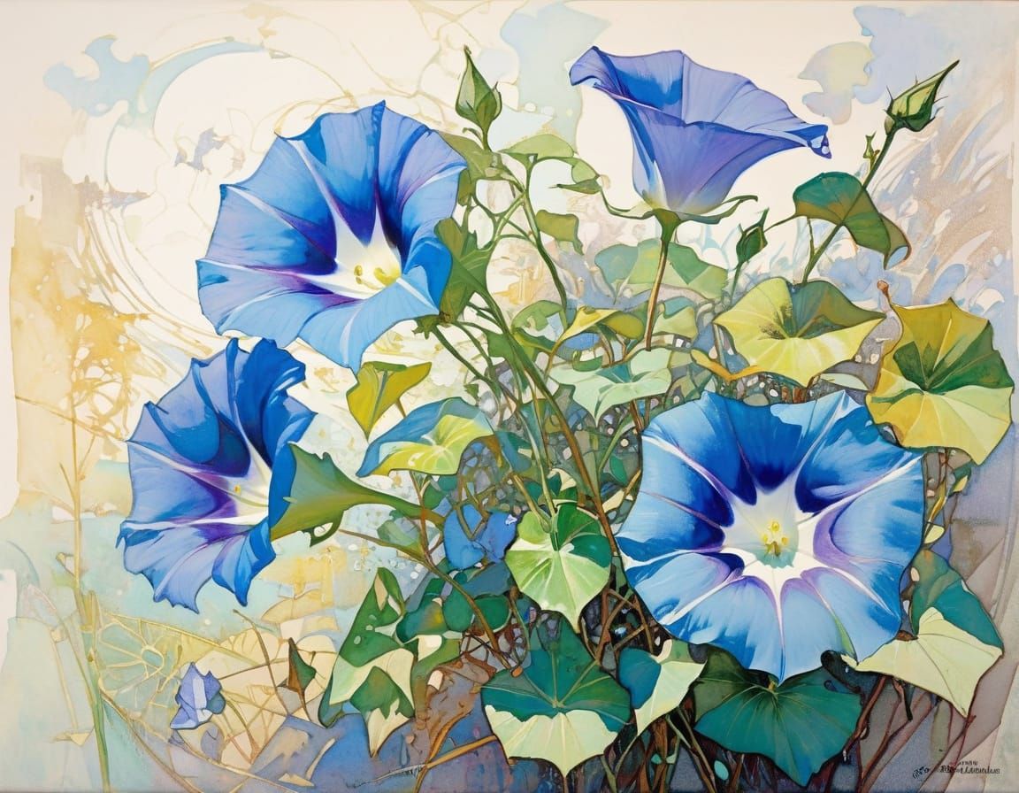 Blue Morning Glory Blossom in Impressionist Style