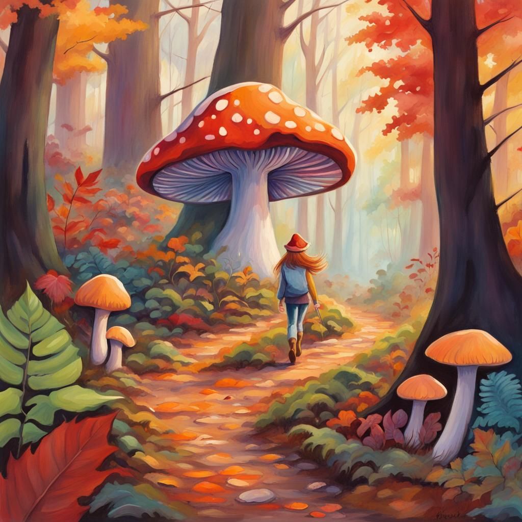 Fantasy Mushroom Forest Gouache Painting