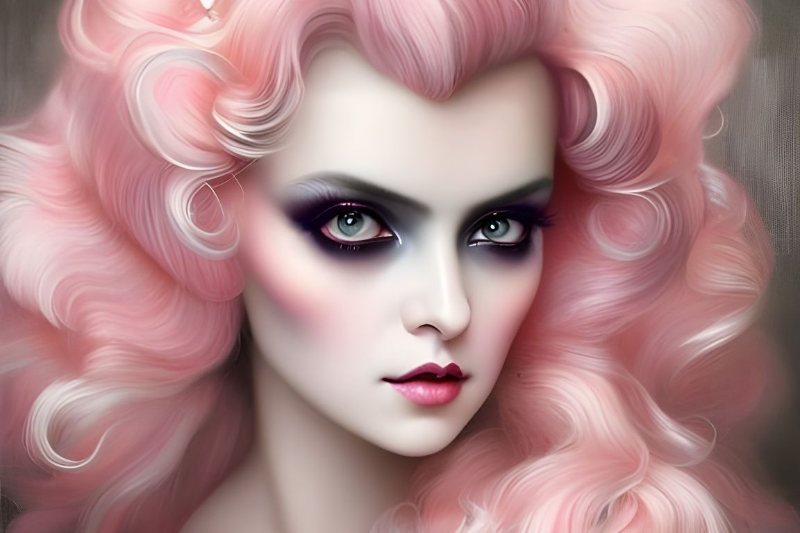 Goth Girl in Pink Fur with Rococo Flair