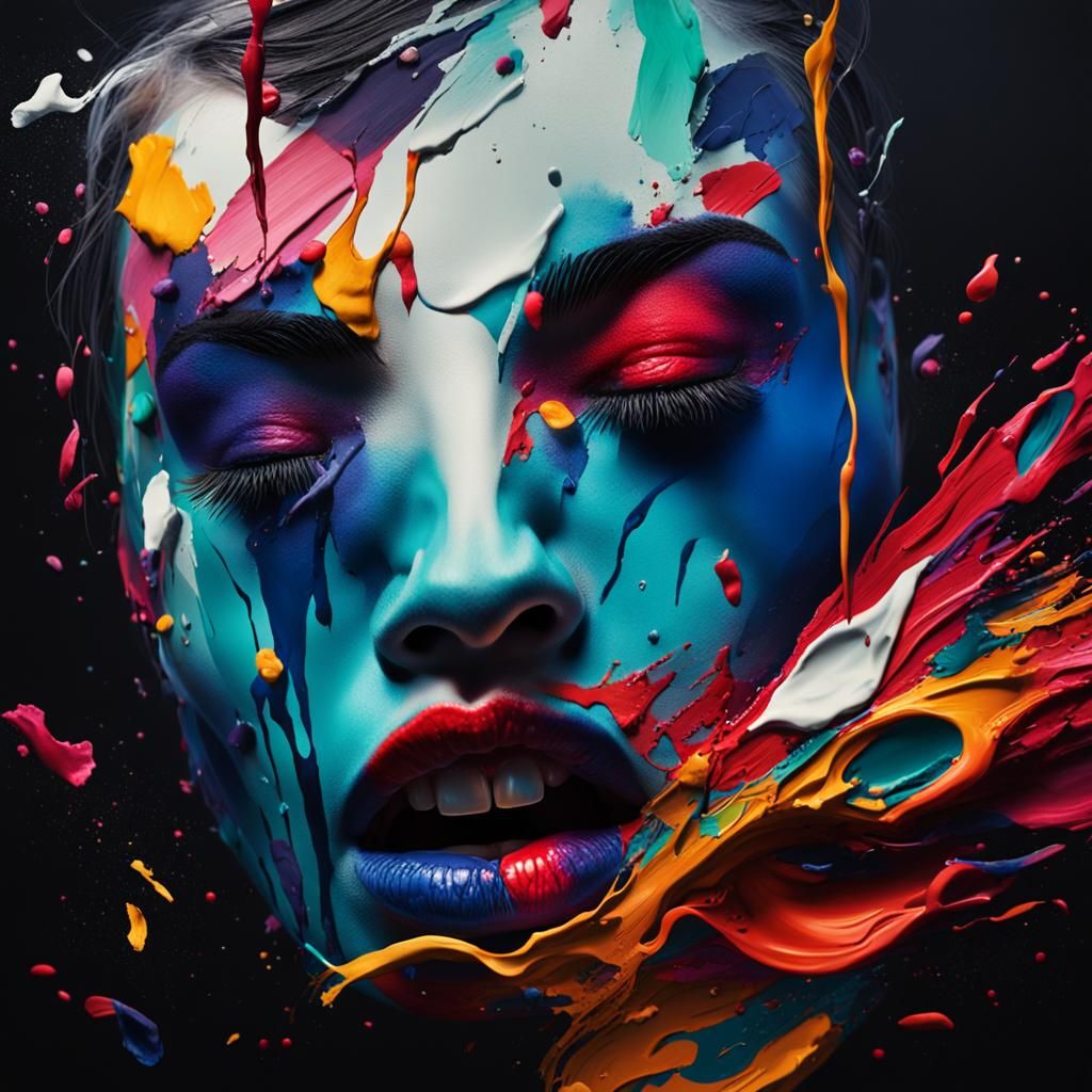 Vibrant Surrealist Portrait of a Woman in a Fierce Scream