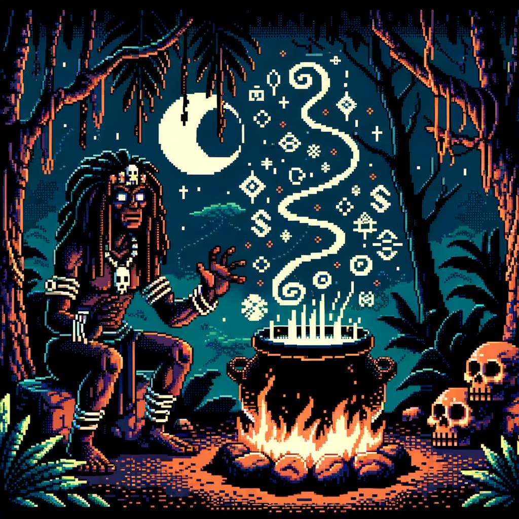 16-bit Pixel Art: Witch Doctor Casting Spell