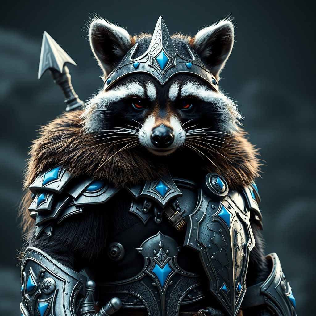 Nordic Raccoon Warrior in Silver Armor