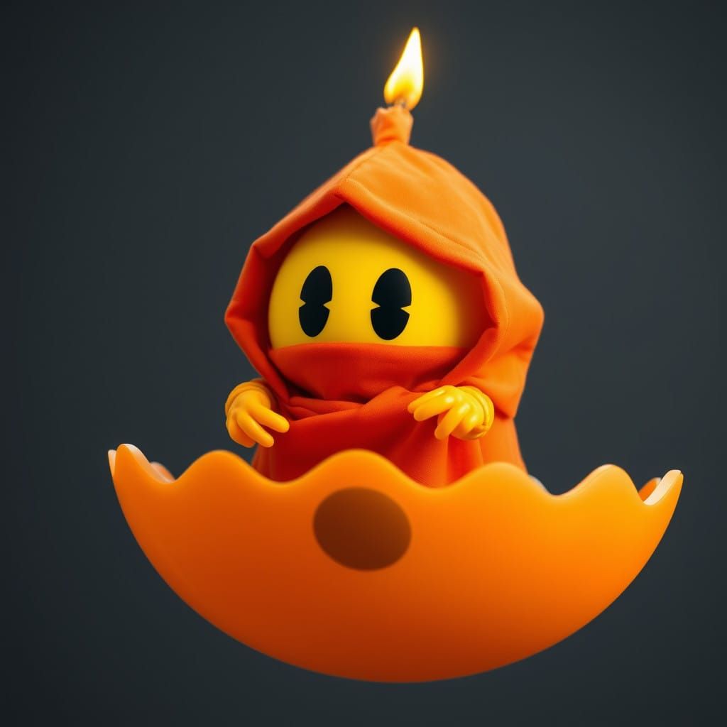 Ninja Pac-Man Ghost in Fiery Orange Eggshell