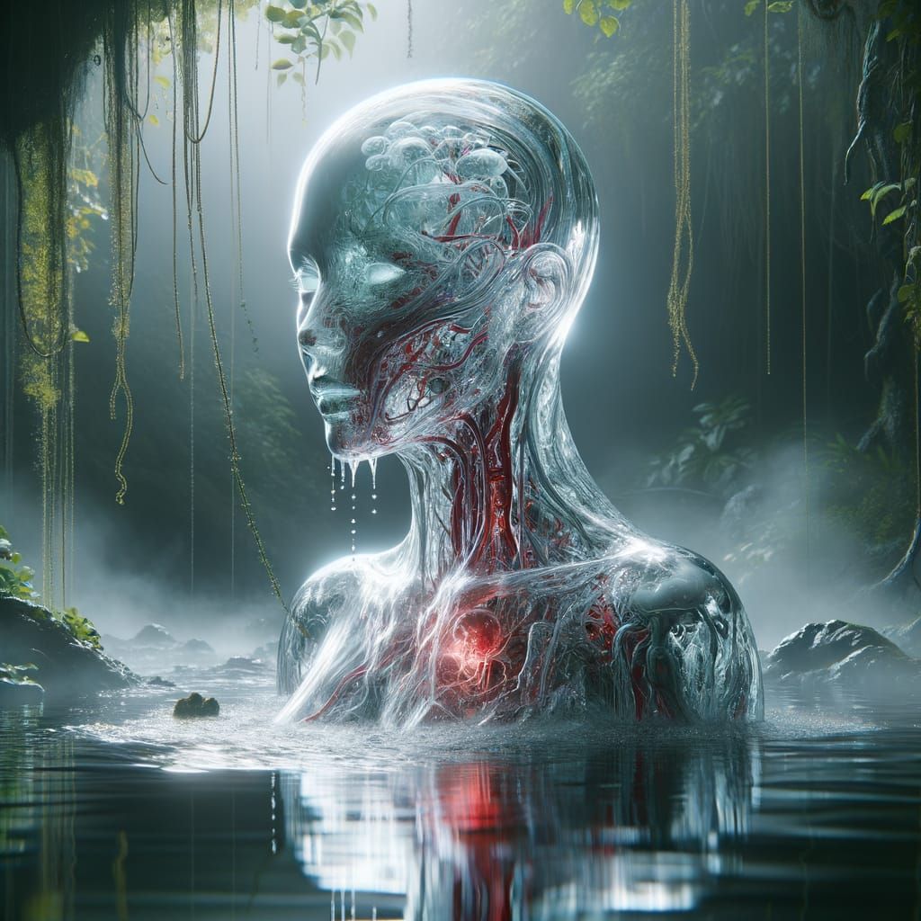Ethereal Glass Maiden Rises from Swampy Depths in Photoreali...