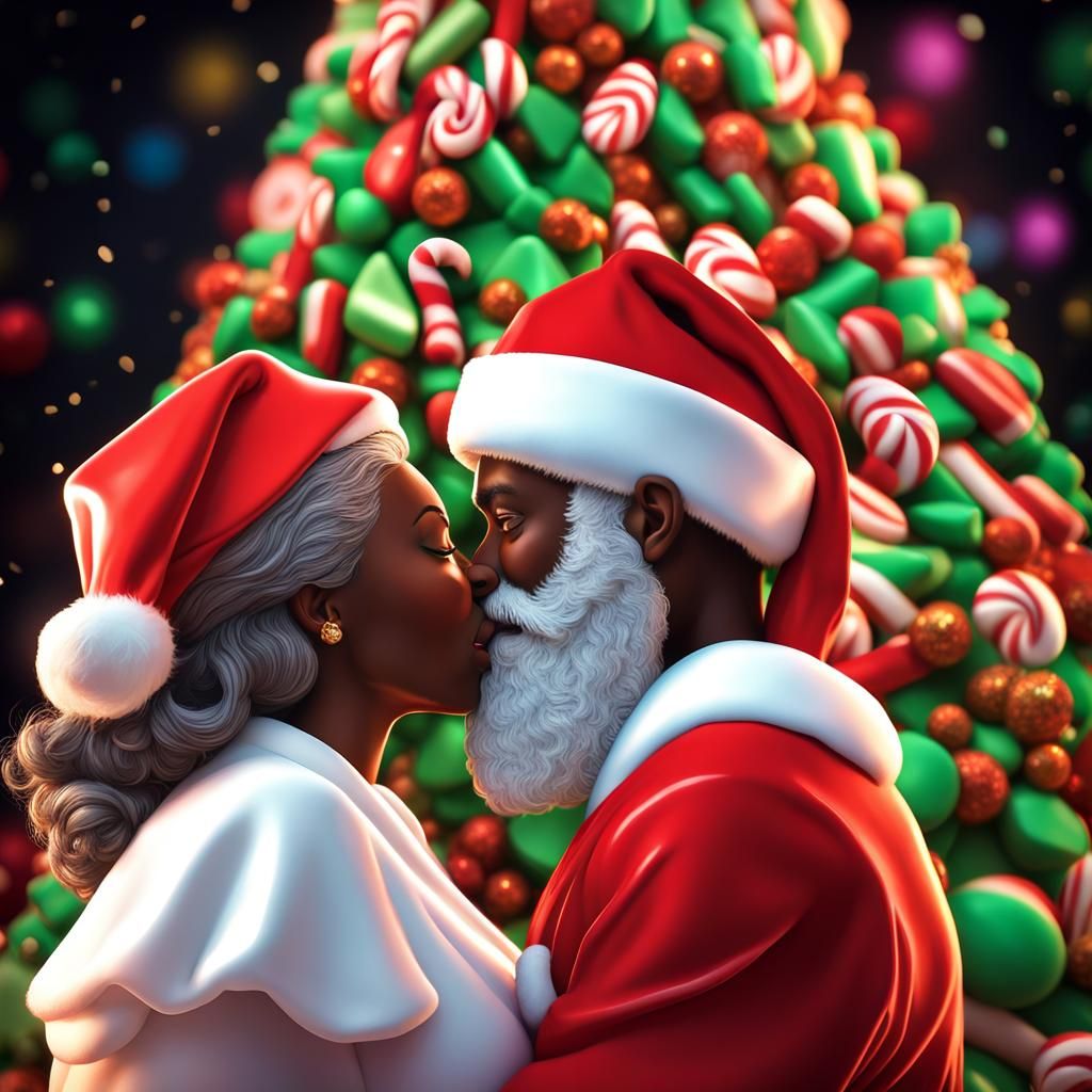 Black Santa and Mrs. Claus Kissing: Candyland Art