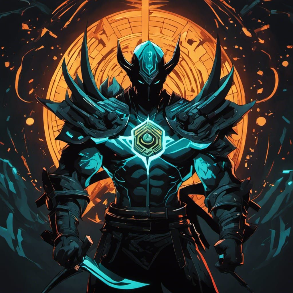 Ominous Demon Slayer with Runic Magic in Cyberpunk Style