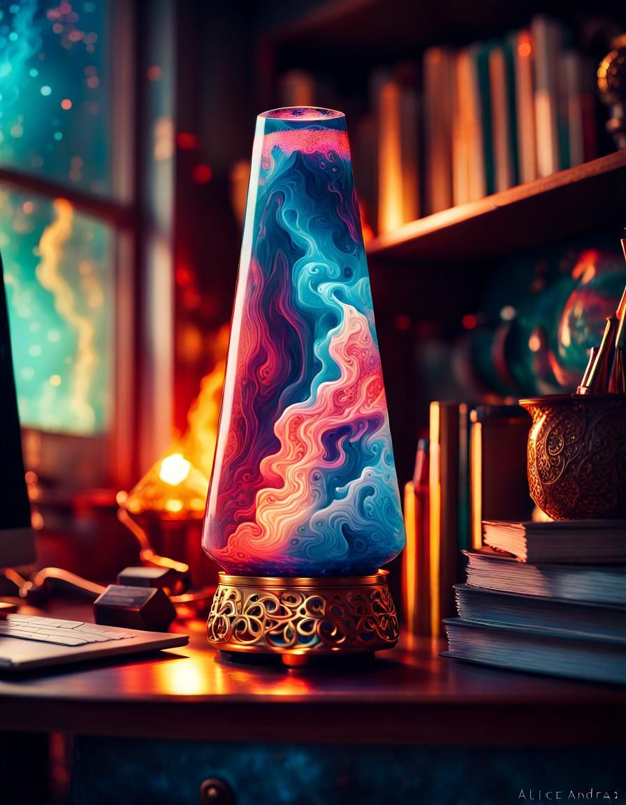 Enchanting Multicolored Lava Lamp on Wizard's Desk