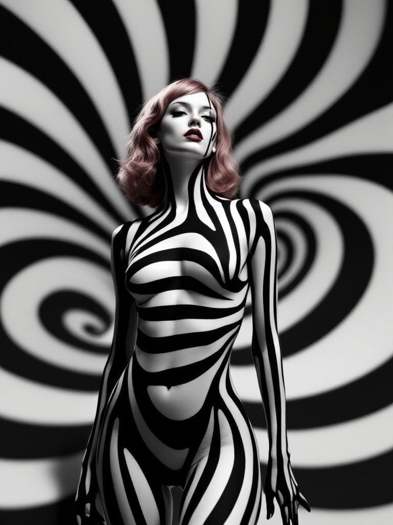 Hypnotic Woman in Optical Illusion Style