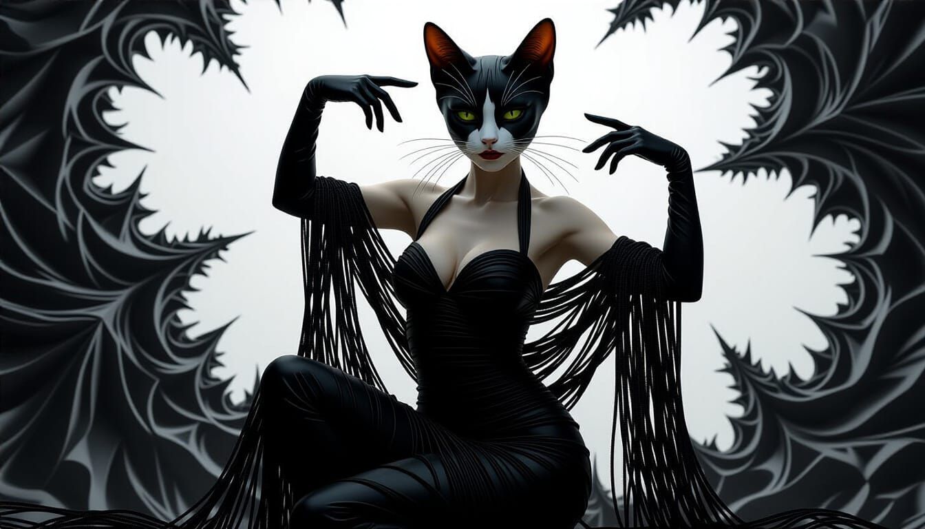 Elegant Cat Woman in Fractal Digital Art