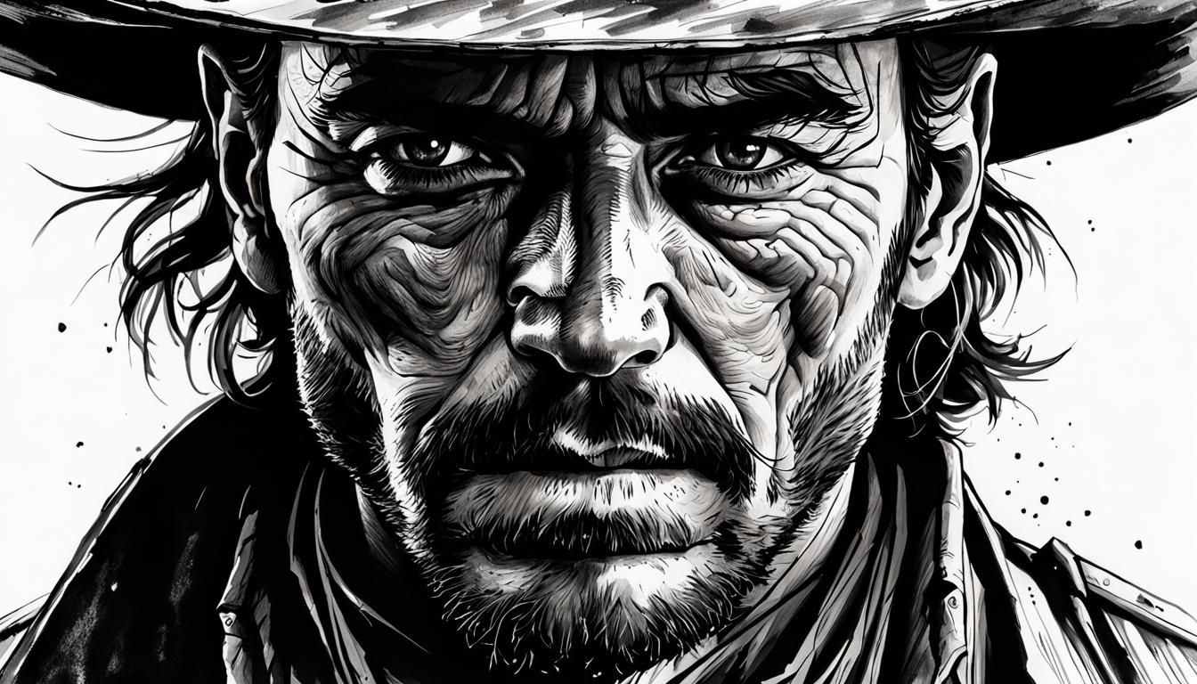 Wild West Gunslinger Ink Portrait in Hyperrealism