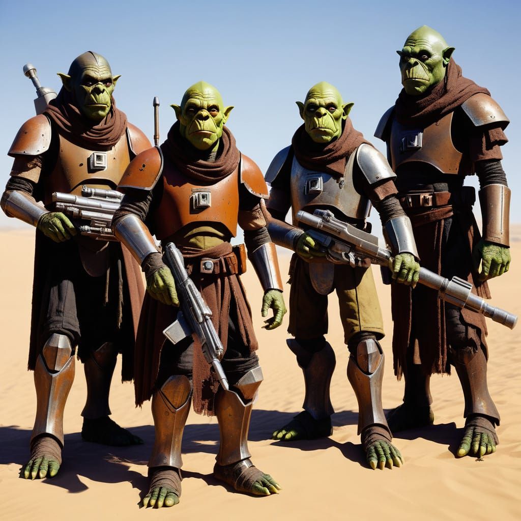 Orcs as Jawas in a Desert Trading Post Scene