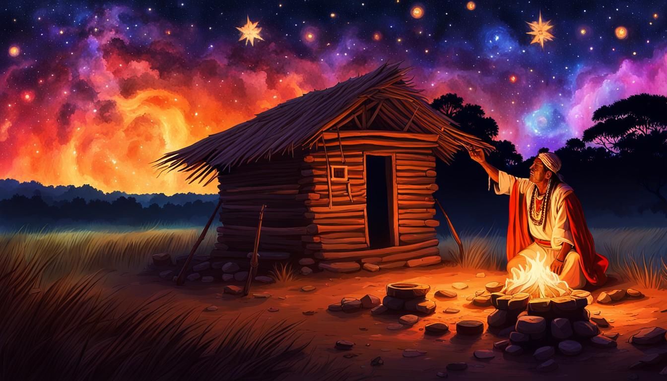 Guarani Shaman Healing Ritual Under Starry Sky