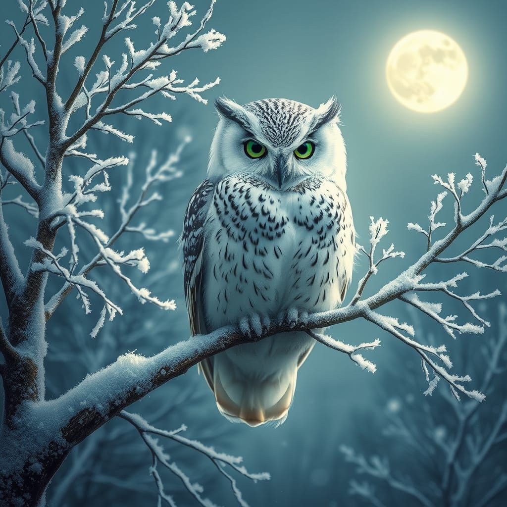 Majestic Owl in Frosty Winter Twilight
