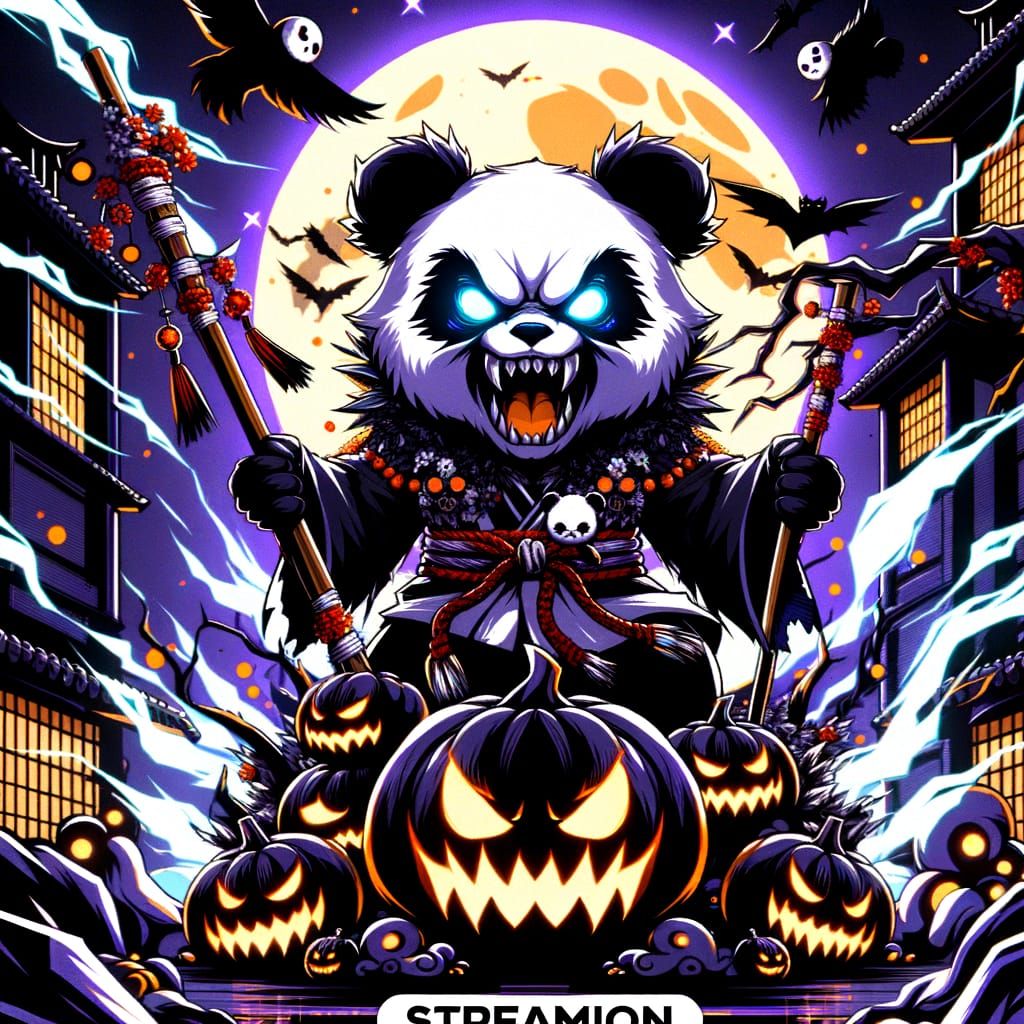 Spooky Panda Halloween Streaming Overlay in Manga Style