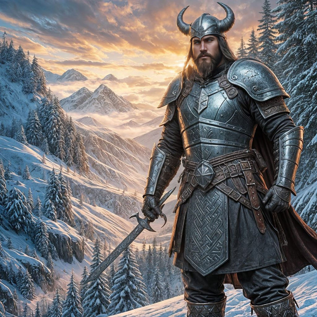 Epic Viking Templar Warrior in Winter Landscape