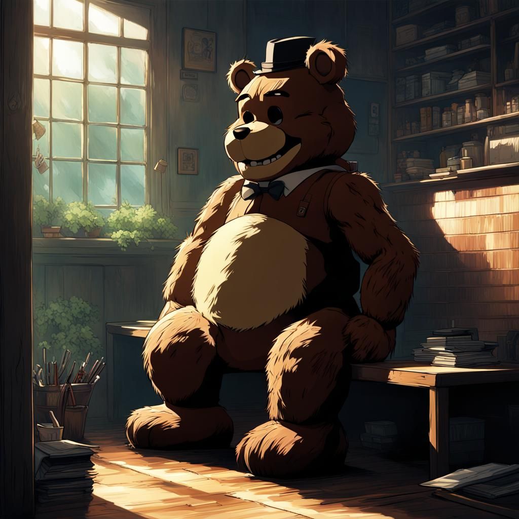 Anime Freddy Fazbear in Studio Ghibli Style