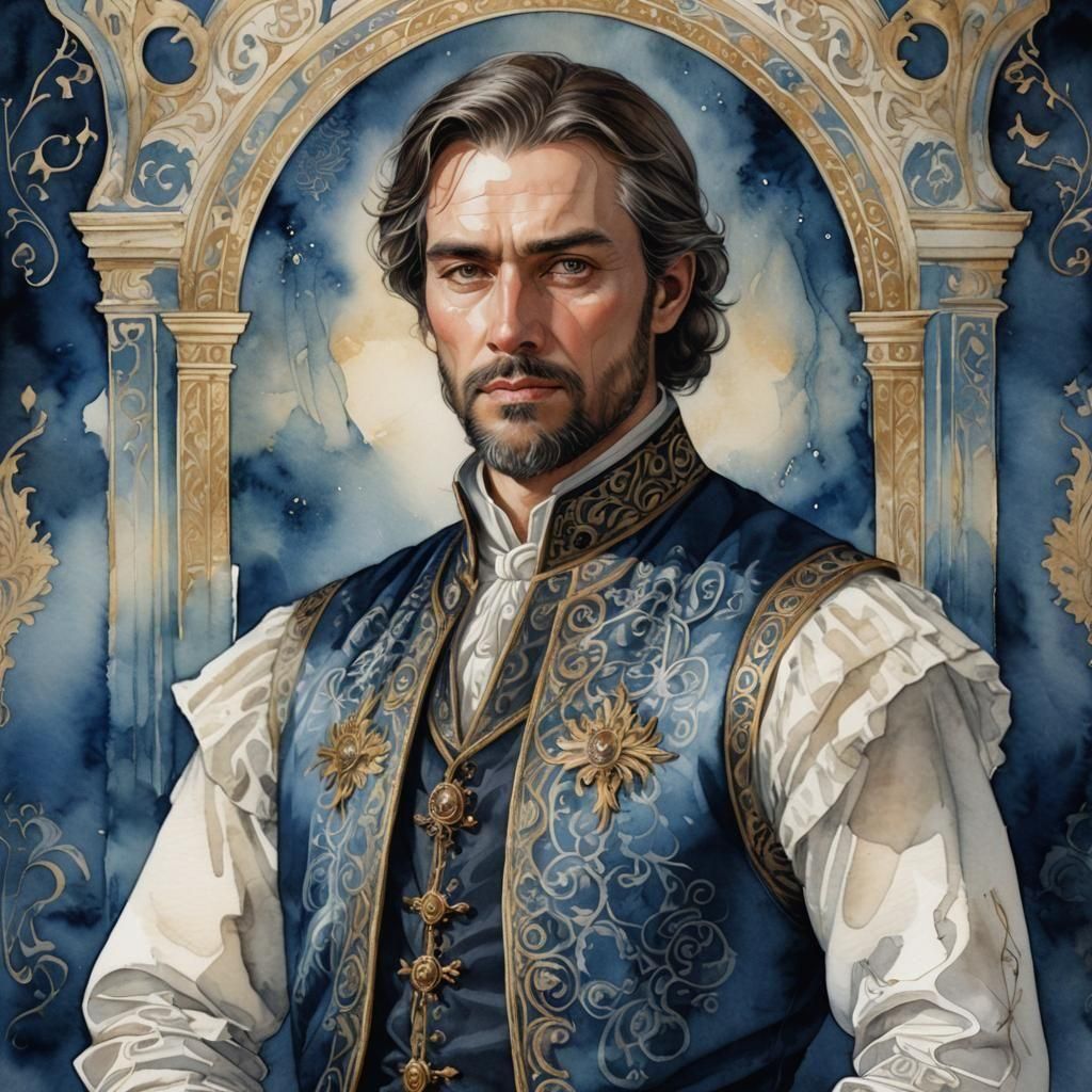 Watercolor Illustration of a Noble Figure