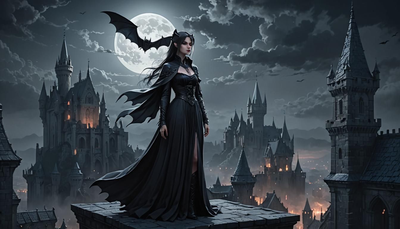 Mysterious Vampire Lady in Dark Fantasy Anime Art