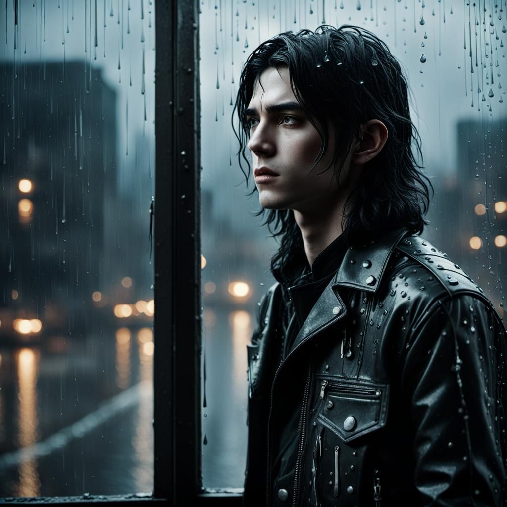 Melancholic Elf Boy in Rainy City: Film Noir