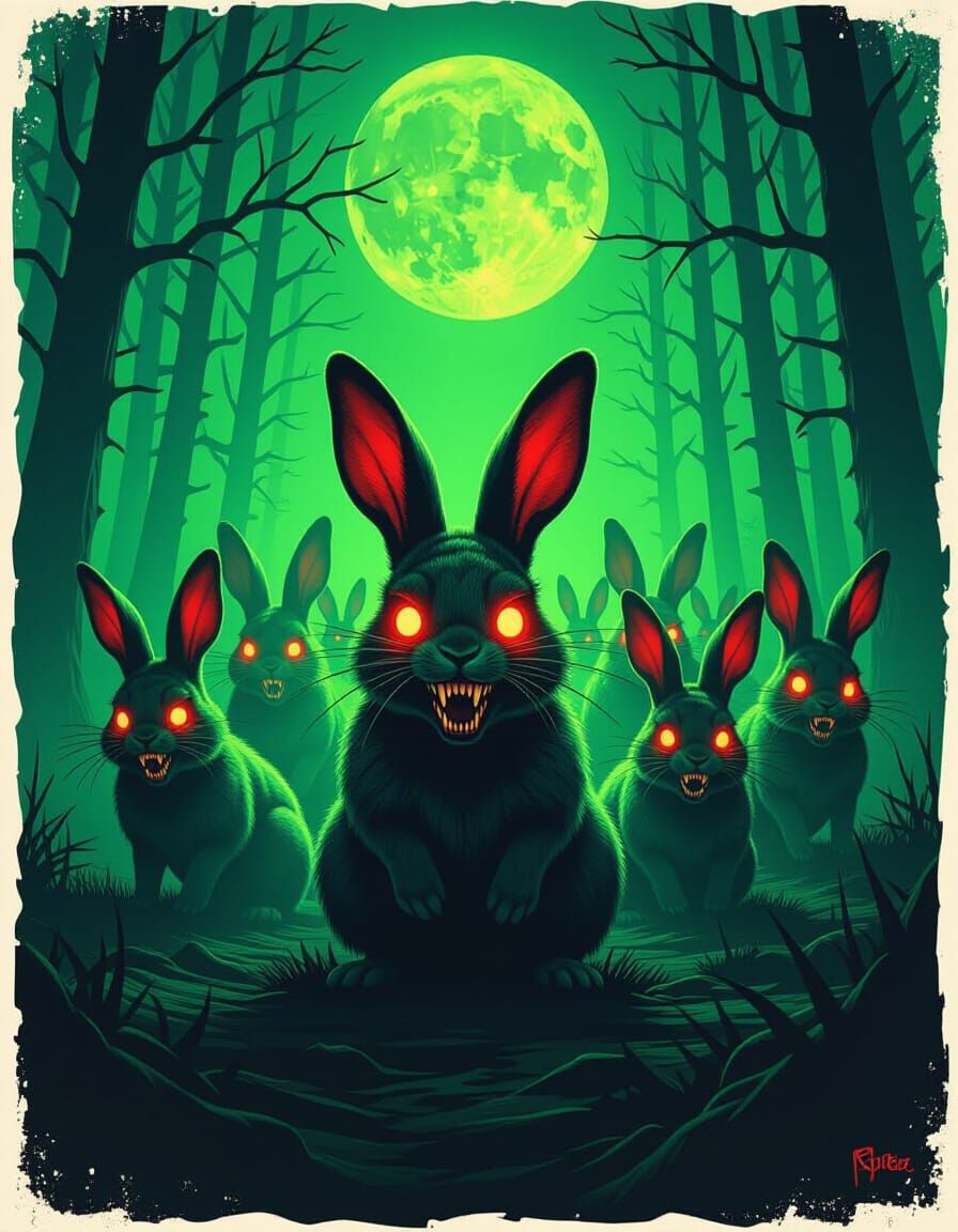 Mutated Bunnies Unleash Horror in Eerie Moonlight