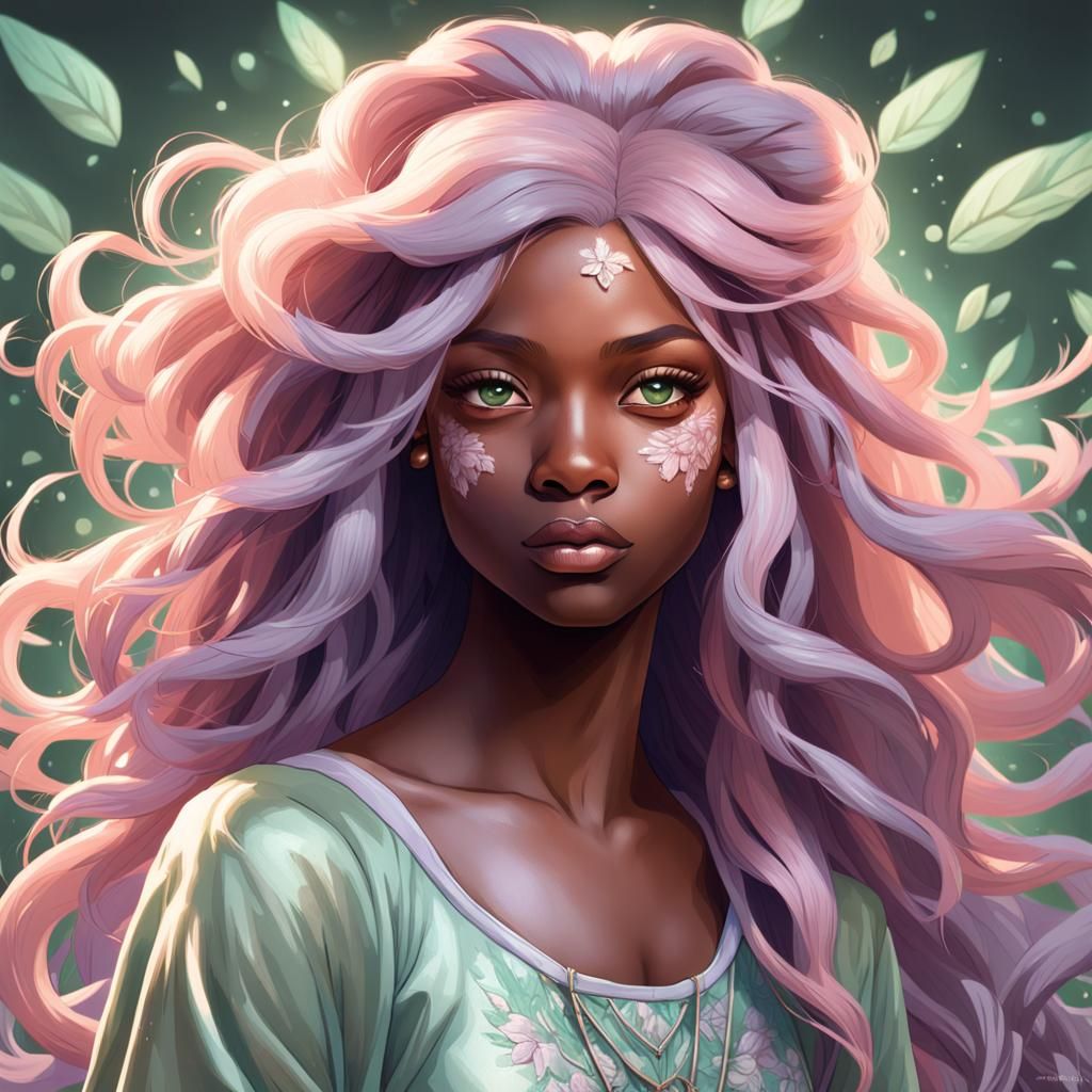 Beautiful Woman with Pink Hair, Digital Art Portrait